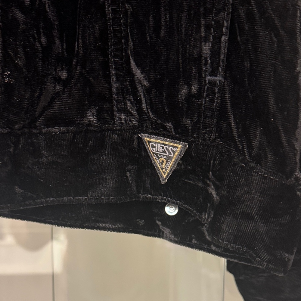 Vintage Guess by Marciano Black Crushed Velvet Jean Jacket
